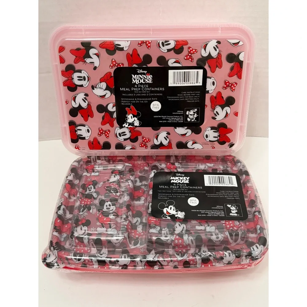 Disney Mickey Minnie Mouse Meal Prep Containers 8pc Set BPA Free Pink Red New